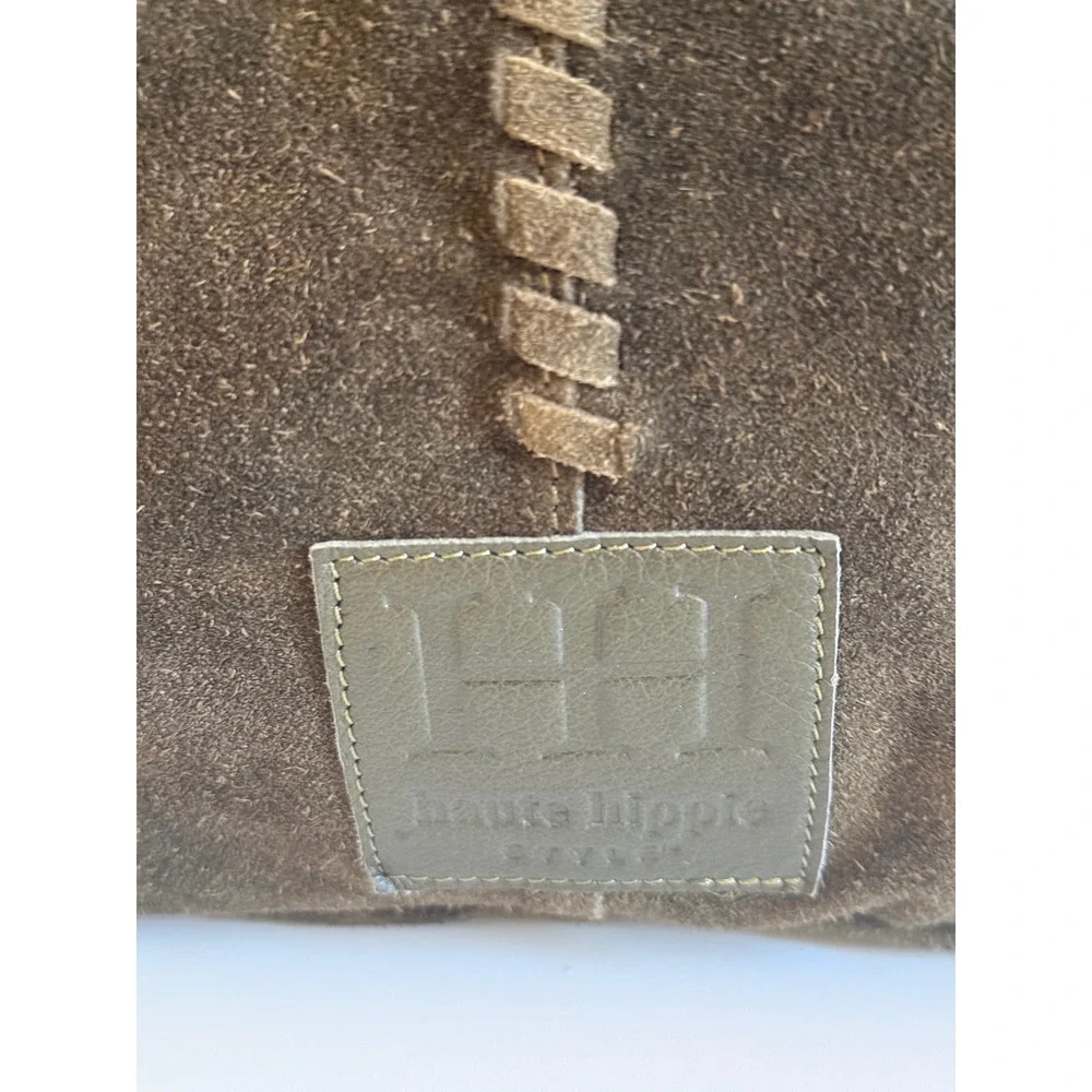 Haute Hippie Style Brown Suede Hobo Bag Whipstitch Boho Shoulder Bag NEW